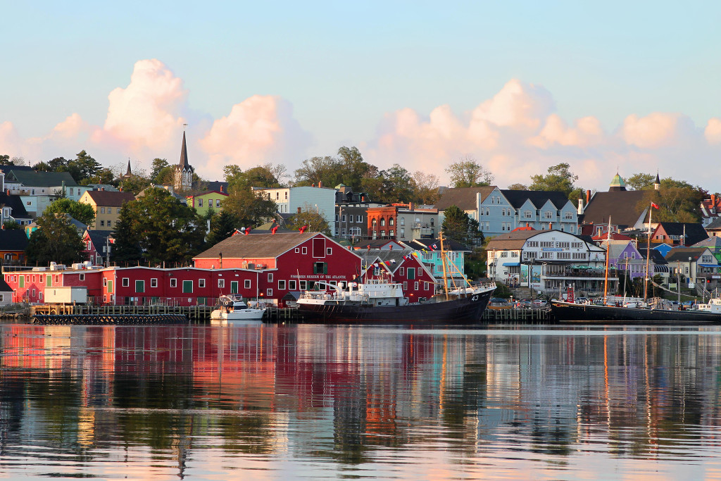 F4P4PH August 5. 2014, Lunenburg, Nova Scotia: View of the famous harborfront of Lunenburg, Nova Scotia a UNESCO world heritage site.